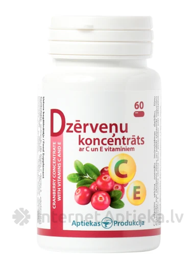 Dzērveņu koncentrāts ar C un E vitamīniem, 60 kapsulas | internetaptieka.lv