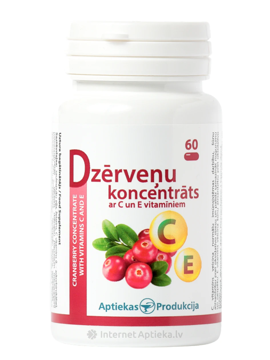 Dzērveņu koncentrāts ar C un E vitamīniem, 60 kapsulas | internetaptieka.lv