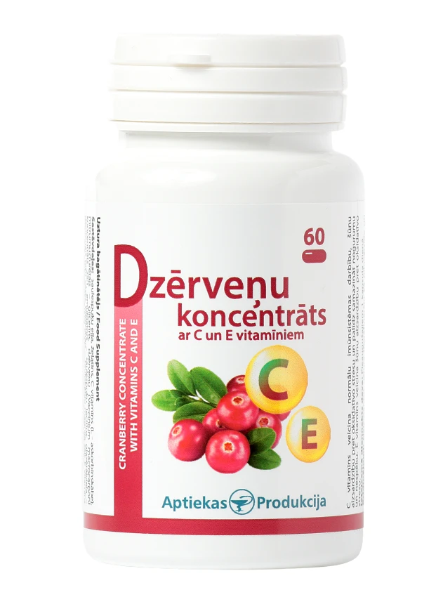 Latvia product data sample: Dzērveņu koncentrāts ar C un E vitamīniem, 60 kapsulas