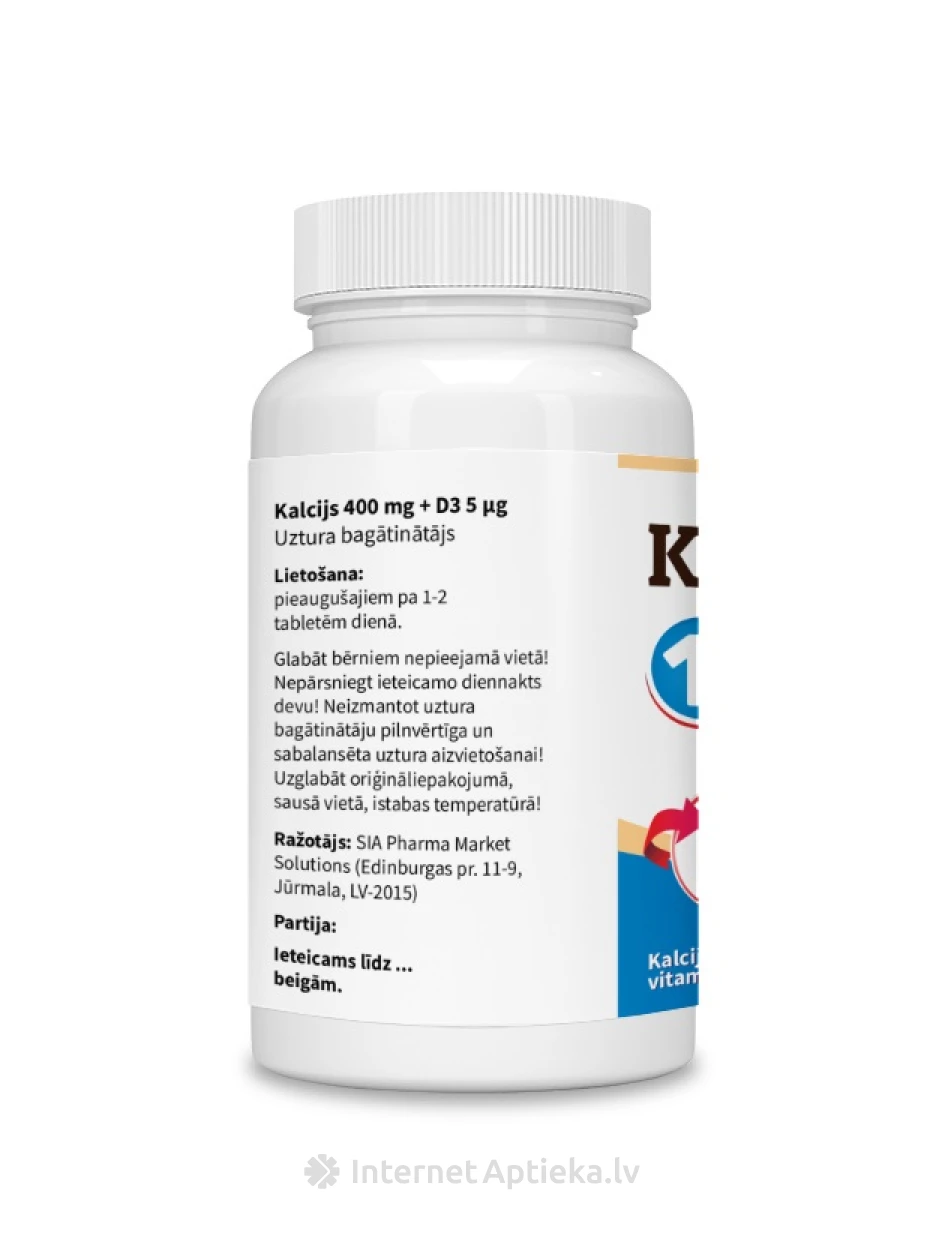Kalcijs 400 mg + D3 5 μg. tabletes, 30 gb. | internetaptieka.lv