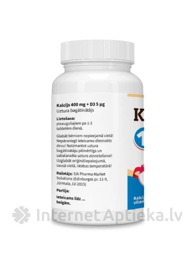 Kalcijs 400 mg + D3 5 μg. tabletes, 30 gb. | internetaptieka.lv