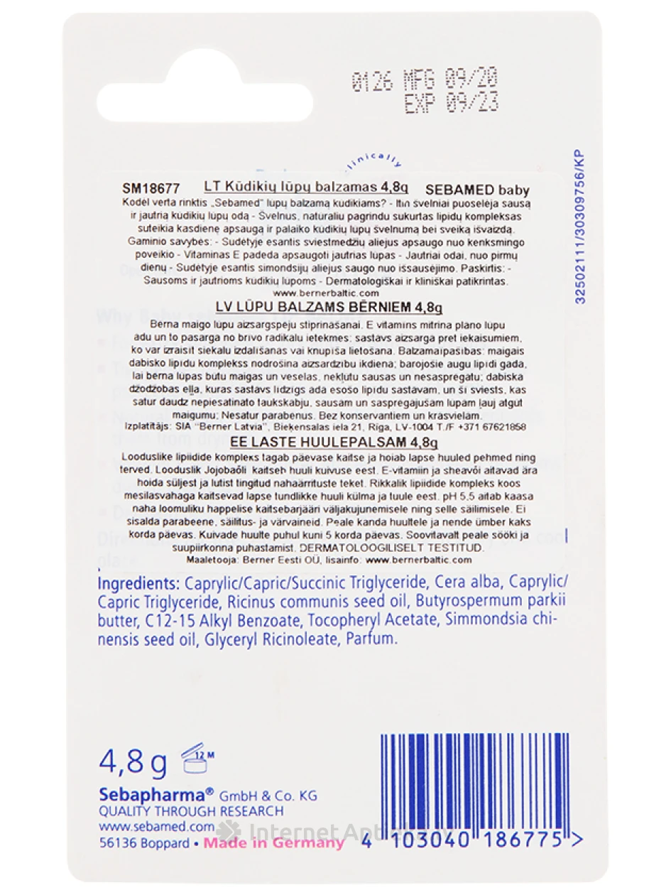 SEBAMED BABY lūpu balzams, 4,8 g | internetaptieka.lv