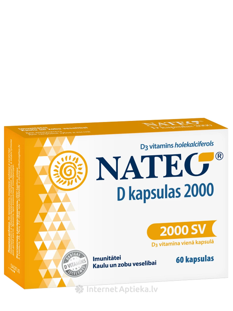 Nateo D витамин D SV2000, 60 Капсул | internetaptieka.lv