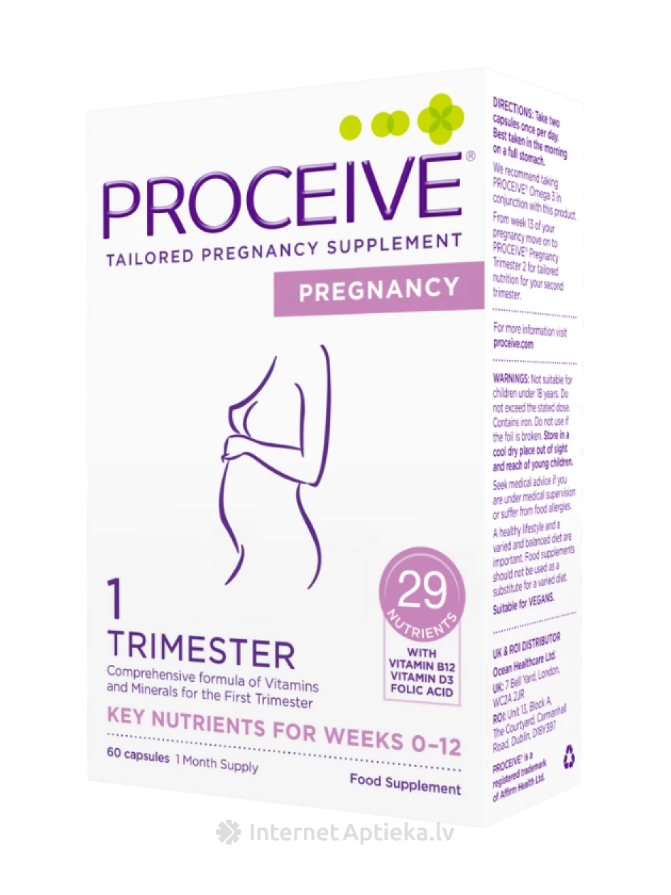 PROCEIVE Trimester 1 Витамины для беременных, 60 капсул | internetaptieka.lv