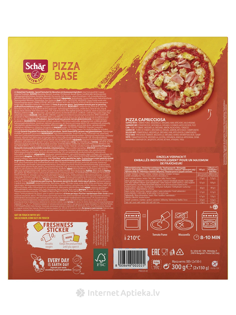 Schär Pizza безглютеновая основа для пиццы, 300 г (2 x 150 г) | internetaptieka.lv
