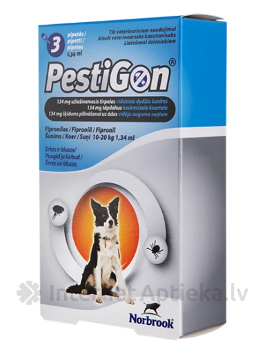 Pestigon капельный раствор от блох и клещей для собак 10-20 кг, 3 шт. | internetaptieka.lv