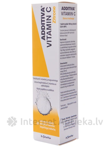 Additiva C vitamīns Zitrone, 20 putojošās tabletes | internetaptieka.lv