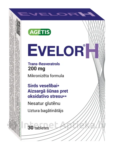 Agetis EVELOR® H Trans-Resveratrols 200 mg, 30 tabletes | internetaptieka.lv