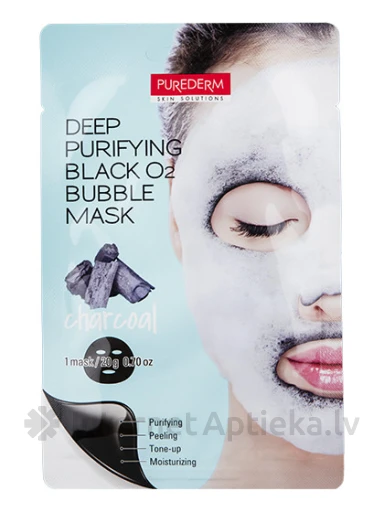 Purederm, глубоко очищающая маска для лица, черная, O2 кислородная маска, 1 шт. | internetaptieka.lv