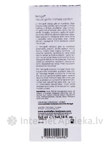 AUSTRALIAN BODYCARE FEMIGEL 7 ML, 5 шт. | internetaptieka.lv