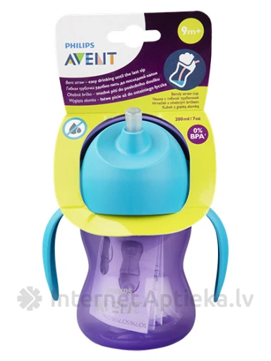 Philips Avent чашечка с эластичной соломинкой 9+ мес, сиреневая, 200 мл | internetaptieka.lv