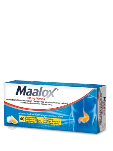 Maalox 400, 40 košļājamās tabletes (nesatur cukuru) | internetaptieka.lv