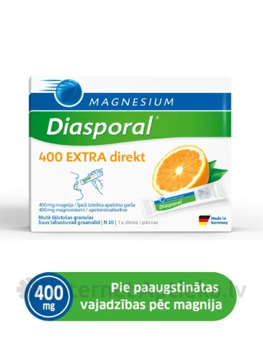 Magnesium Diasporal Extra Direkt 400 мг (магний) со вкусом апельсина, 20 пакетиков | internetaptieka.lv