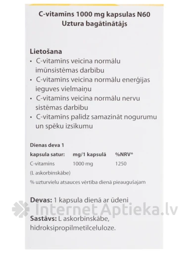 Veselības Piramīda C-витамин 1000 мг, 60 капсу | internetaptieka.lv
