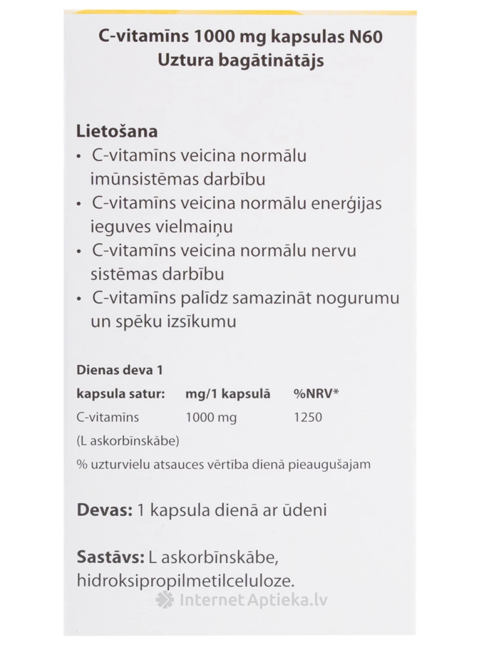Veselības Piramīda C-витамин 1000 мг, 60 капсу | internetaptieka.lv