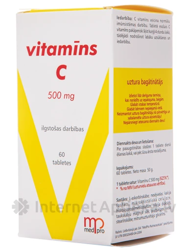 Medpro C-vitamiin, 60 toimeainet prolongeeritult vabastavat tabletti | internetaptieka.lv
