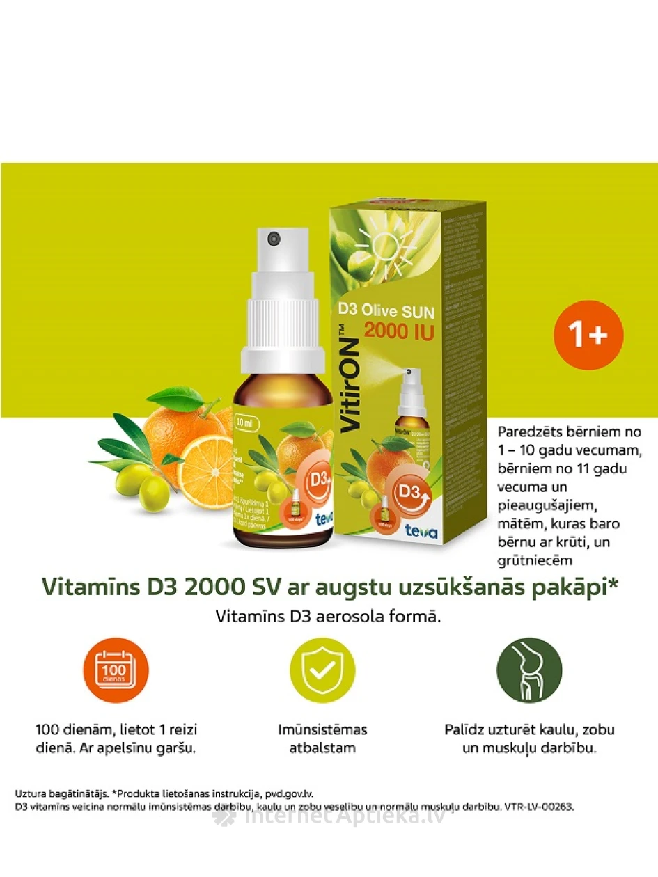 VitirON D3 Olive SUN 2000IU pihusti, 10 ml | internetaptieka.lv