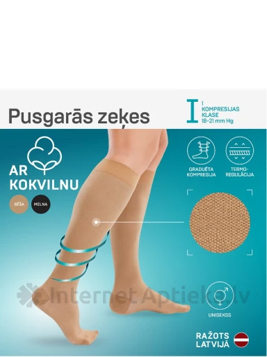 TONUS ELAST Nr.3 Medicīniskās kompresijas pusgarās zeķes ar kokvilnu unisekss | internetaptieka.lv