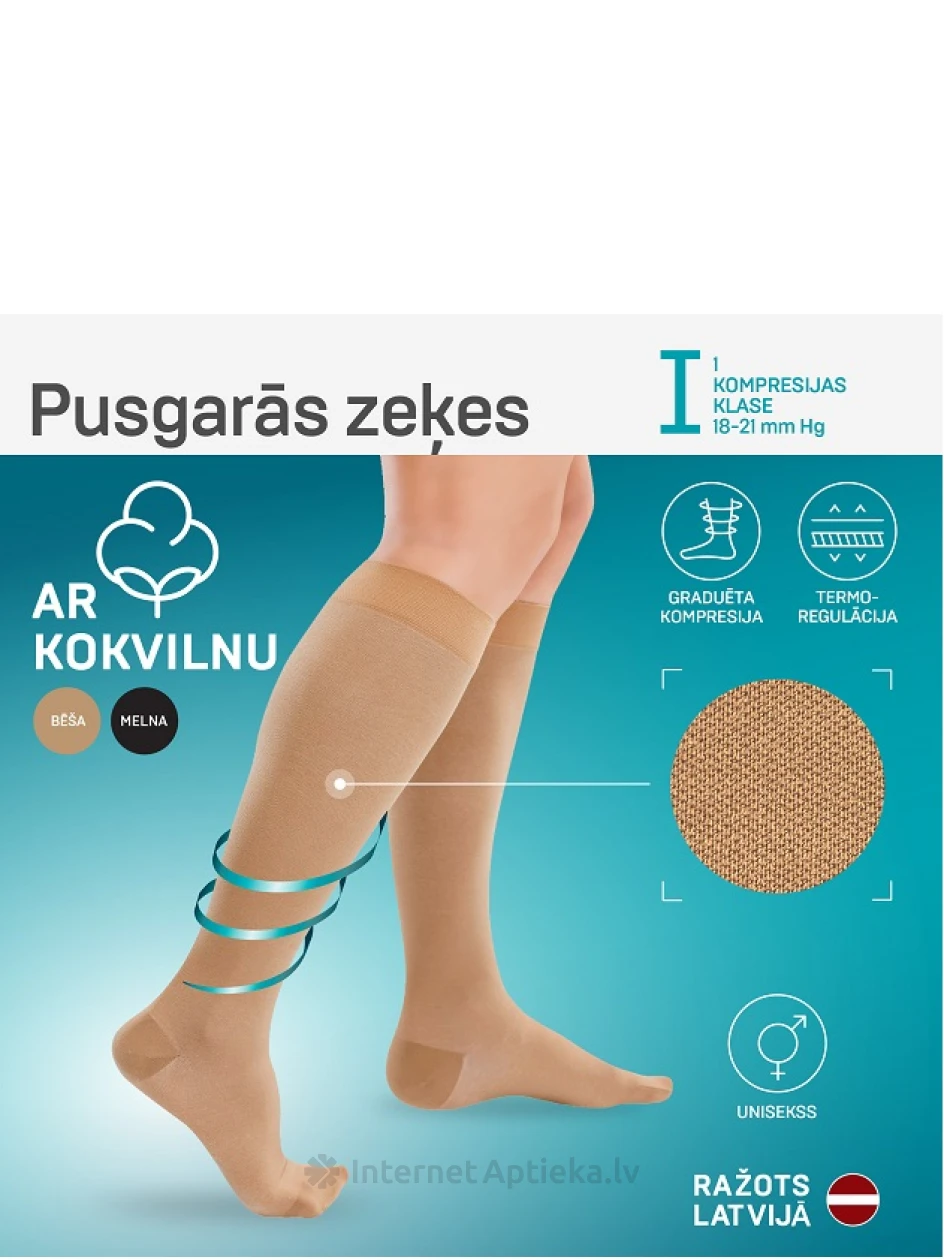 TONUS ELAST Nr.3 Medicīniskās kompresijas pusgarās zeķes ar kokvilnu unisekss | internetaptieka.lv