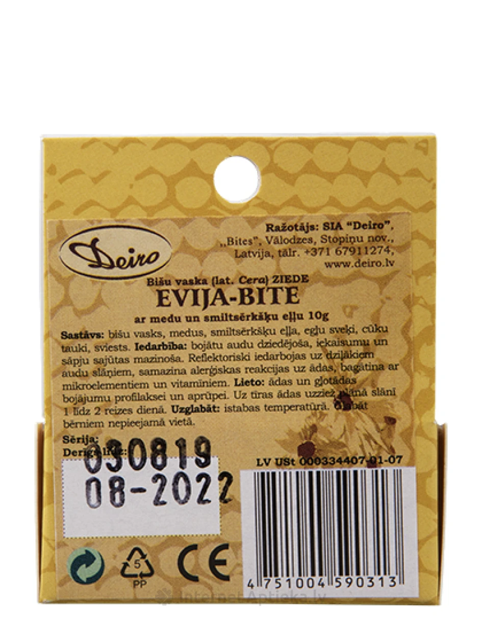 Evija-Bite Восковая мазь с медом и облепиховым маслом, 10 г | internetaptieka.lv