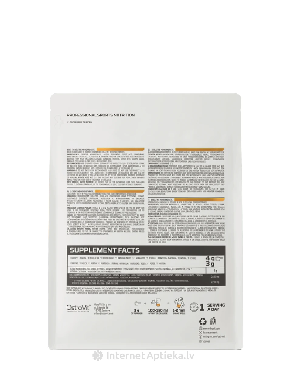OstroVit Creatine Monohydrate (orange, sport blue) pulveris, 500 g | internetaptieka.lv