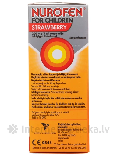 Nurofen суспензия для детей, с клубничным вкусом, 100 мл | internetaptieka.lv