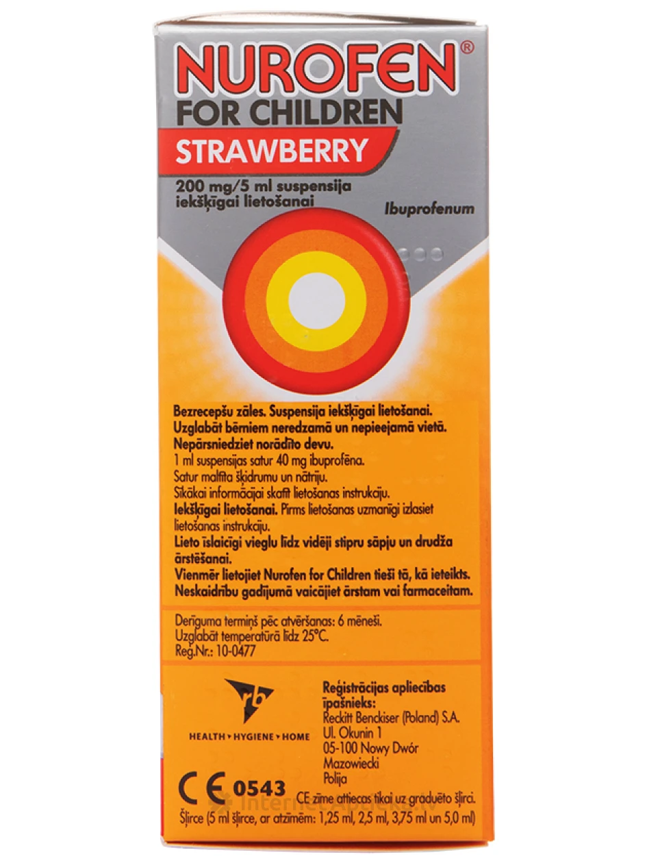 Nurofen суспензия для детей, с клубничным вкусом, 100 мл | internetaptieka.lv