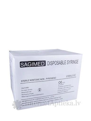 Sagimed Šļirce 10 ml, 3-daļīga, ar adatu 0.8 x 38 mm, 100 gb. | internetaptieka.lv