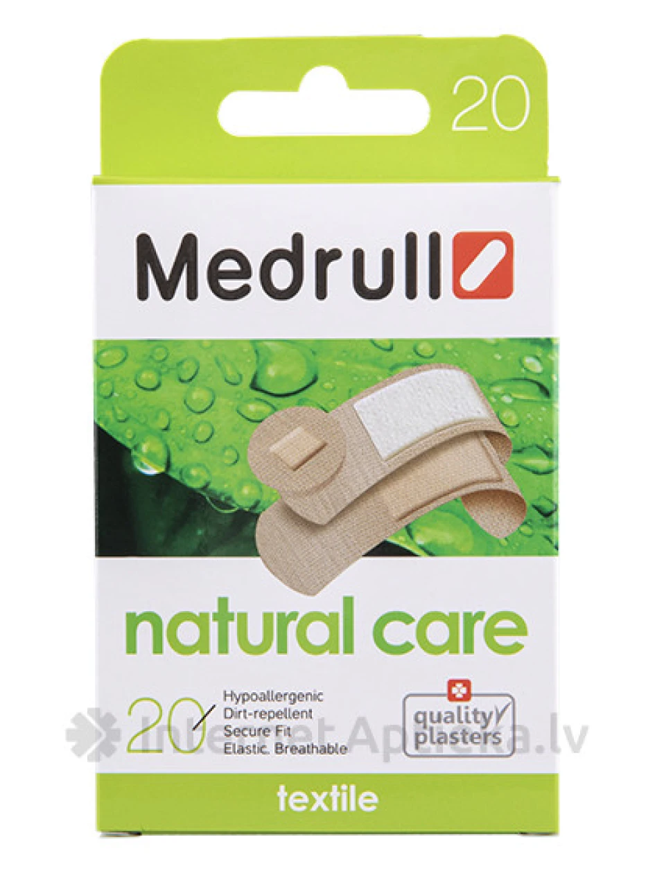 Medrull Natural Care baktericīdais plāksteris, auduma, 20 gab. | internetaptieka.lv