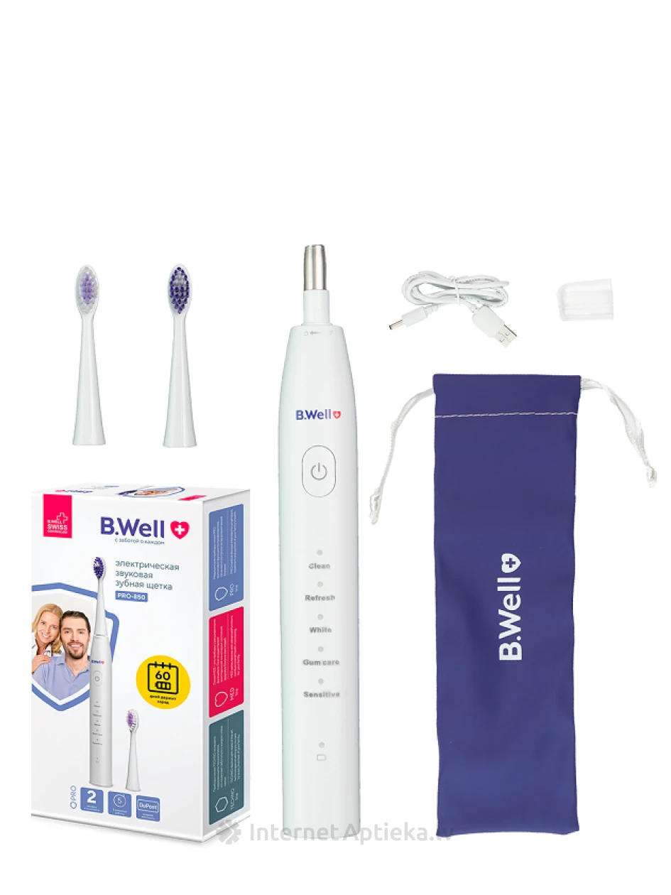 B.Well PRO-850 Sonic Электрическая зубная щетка Белая | internetaptieka.lv