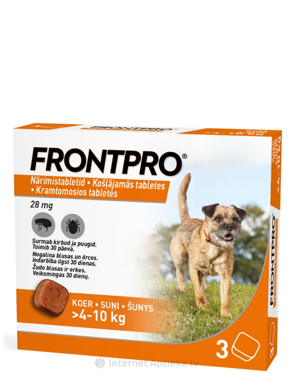 Frontpro 28 mg suņiem >4-10kg M, 3 tabletes | internetaptieka.lv