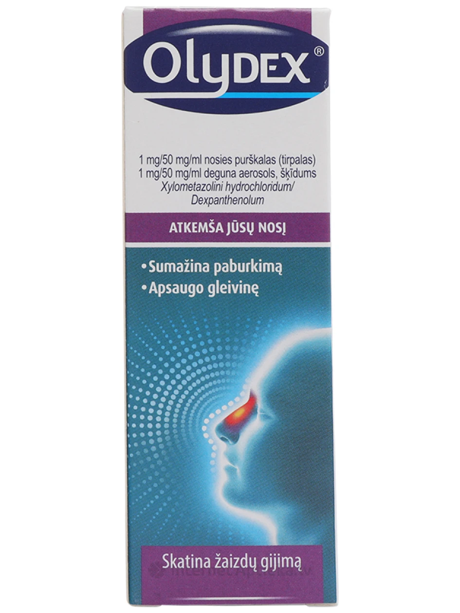 Olydex 1 mg / 50 mg / ml aэрозоль для носа, раствор, 10 мл | internetaptieka.lv