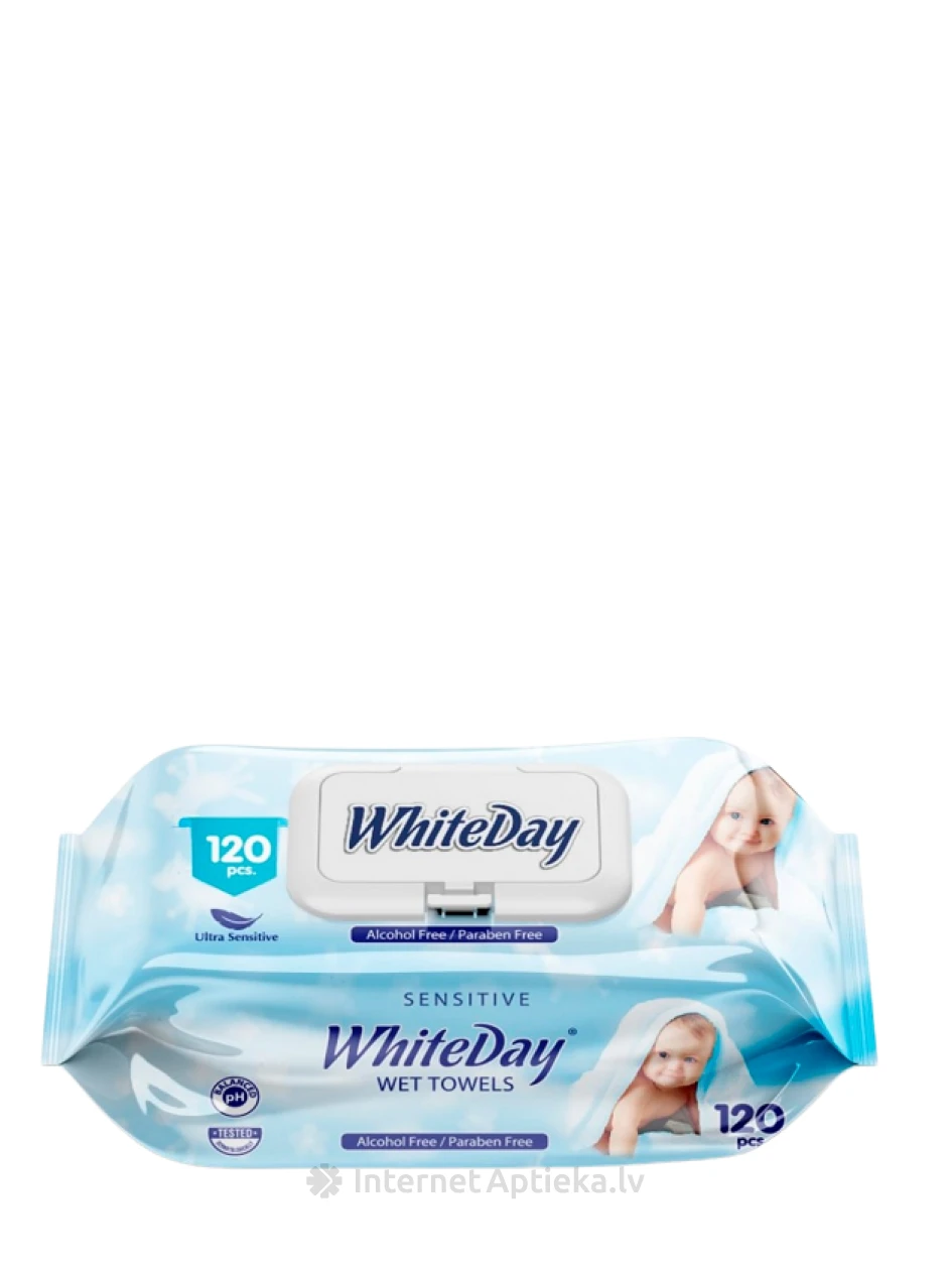 White Day Mitrās salvetes bērniem Sensitive, 120 gb. | internetaptieka.lv