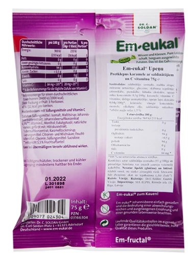 Em-Eukal Johannisbeere леденцы без сахара со вкусом черной смородины, 75 г | internetaptieka.lv