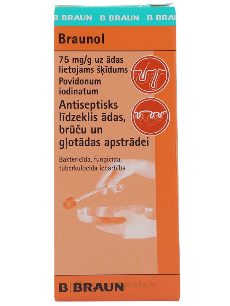 АНТИСЕПТИЧЕСКОЕ СРЕДСТВО ДЛЯ КОЖИ ДЛЯ ОБРАБОТКИ РАН BRAUNOL 75МГ/Г, 30 мл | internetaptieka.lv