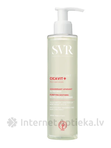 SVR CICAVIT+ GEL MOUSSANT гель для умывания для раздраженной и поврежденной кожи, 200 ml | internetaptieka.lv