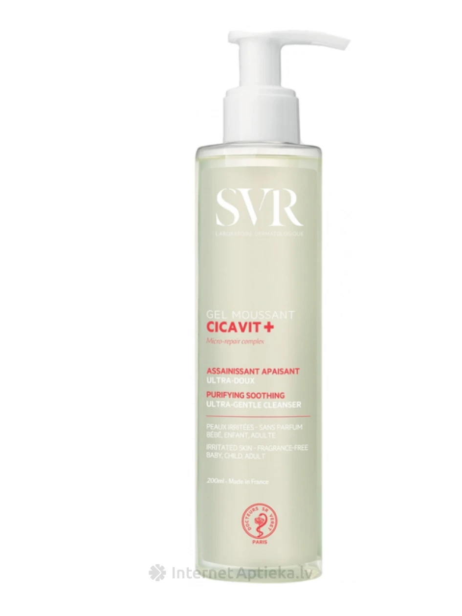 SVR CICAVIT+ GEL MOUSSANT гель для умывания для раздраженной и поврежденной кожи, 200 ml | internetaptieka.lv