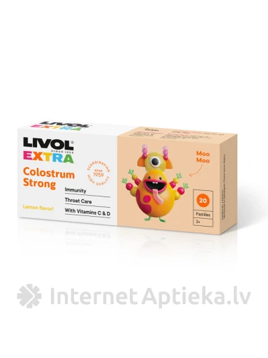 LIVOL EXTRA Colostrum Strong со вкусом лимона, 20 шт. | internetaptieka.lv