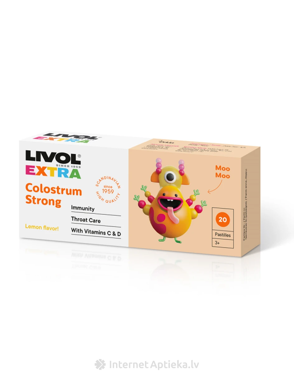 LIVOL EXTRA Colostrum Strong со вкусом лимона, 20 шт. | internetaptieka.lv