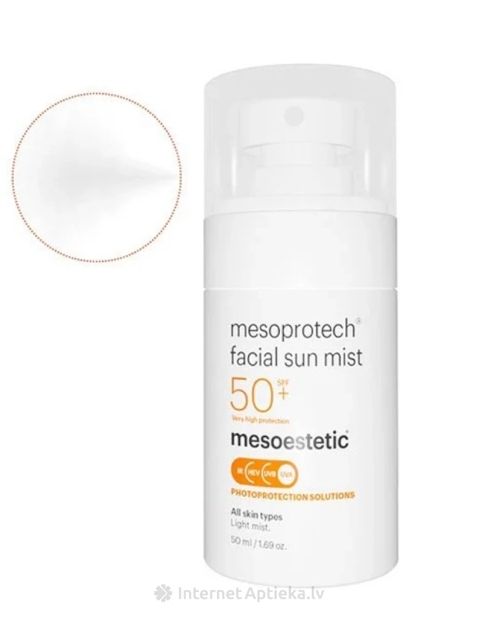 Mesoestetic mesoprotech facial sun mist SPF50+ saules aizsargsprejs sejai, 50 ml | internetaptieka.lv