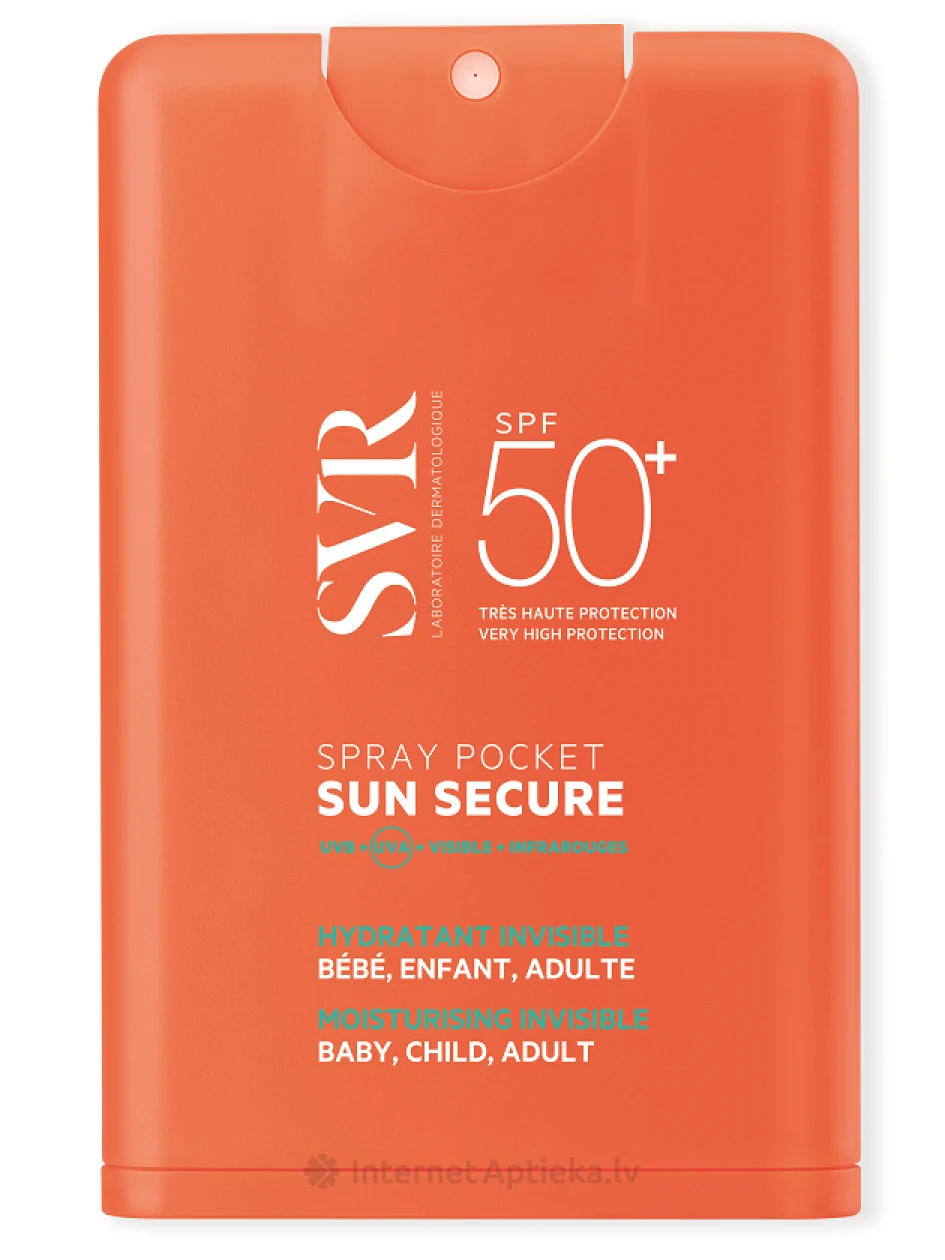SVR SUN SECURE SPRAY POCKET SPF50 ceļojuma izmēra sauļošanās krēms, 20 ml | internetaptieka.lv