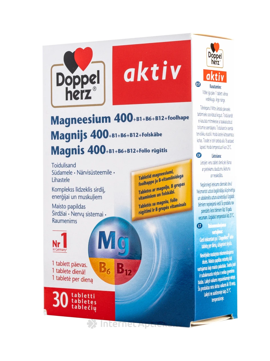 Doppelherz Aktiv с магнием, фолиевой кислотой и витаминами группы B, 30 таблеток | internetaptieka.lv