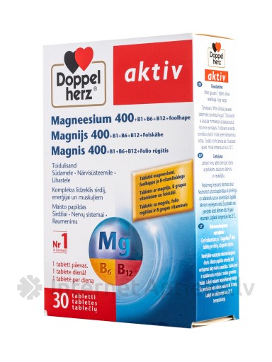 Doppelherz Aktiv ar magniju, folskābi un B grupas vitamīniem, 30 tabletes