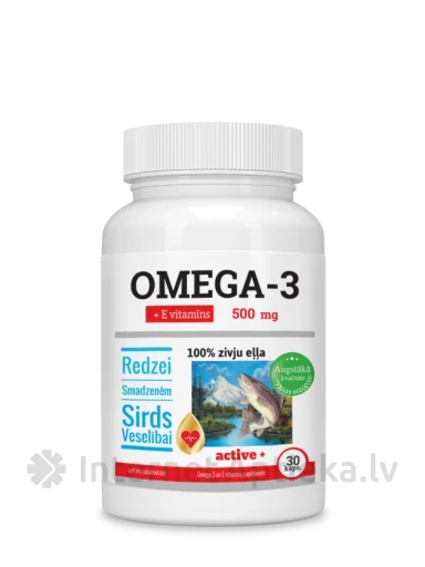 Omega-3 kalaõli 500 mg + E-vitamiin, 30 kapslit | internetaptieka.lv
