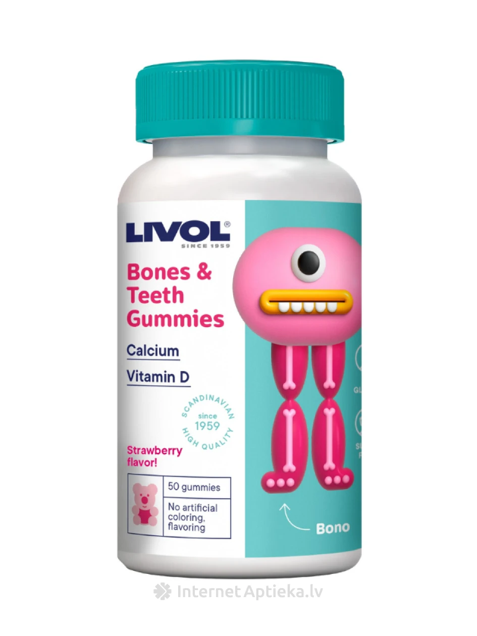 LIVOL Bones & Teeth жевательные пастилки, 50 шт | internetaptieka.lv