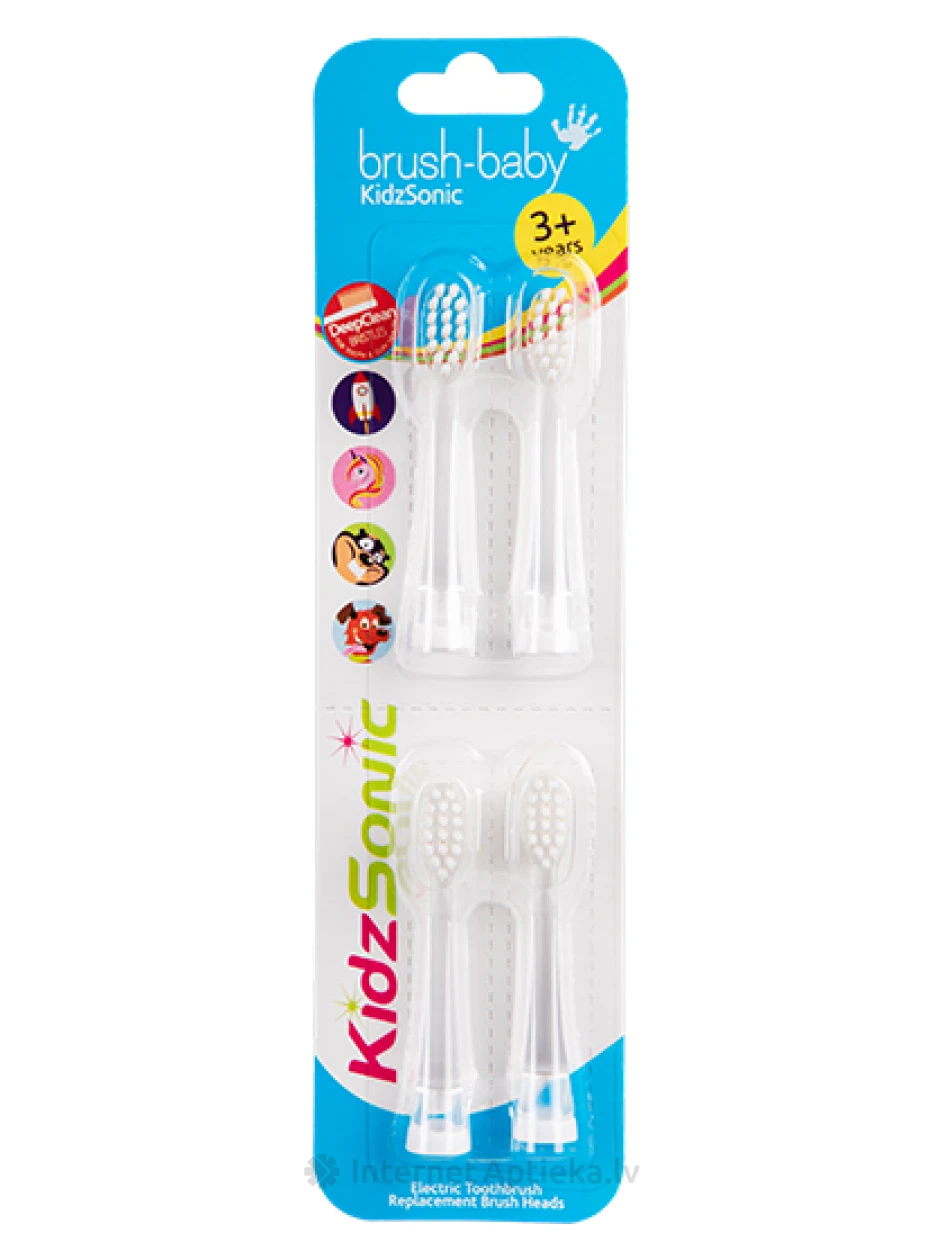 Brush-baby KidzSonic сменные насадки для электрической зубной щетки 3+ лет, 4 шт | internetaptieka.lv