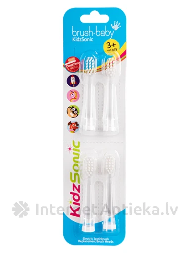 Brush-baby KidzSonic сменные насадки для электрической зубной щетки 3+ лет, 4 шт | internetaptieka.lv