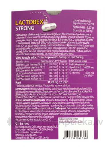 Lactobex Strong 425 mg, 6 kapslit | internetaptieka.lv