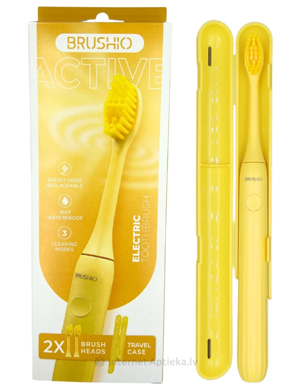 Brushio Active elektriskā zobu birste ar futlāri dzeltena | internetaptieka.lv