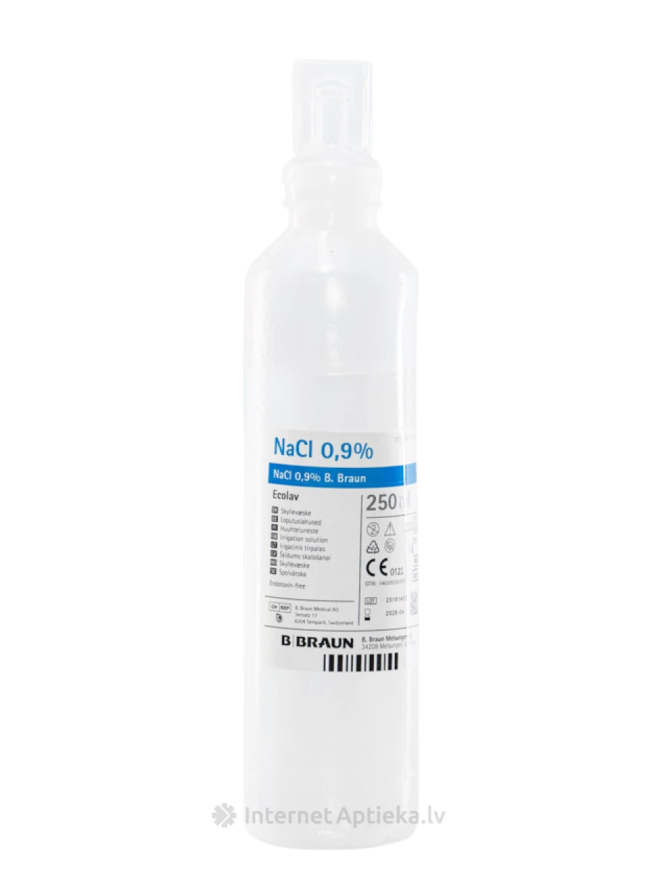Sodium Chloride B.Braun ECOLAV skalošanas šķīdums 0.9%, 250 ml | internetaptieka.lv
